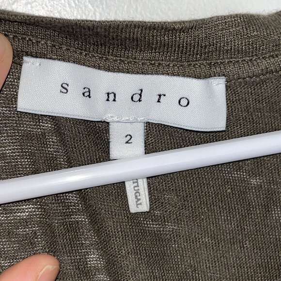 Sandro Womens Leopard Print T-Shirt Size Medium100% Linen Short Sleeve - Picture 4 of 8